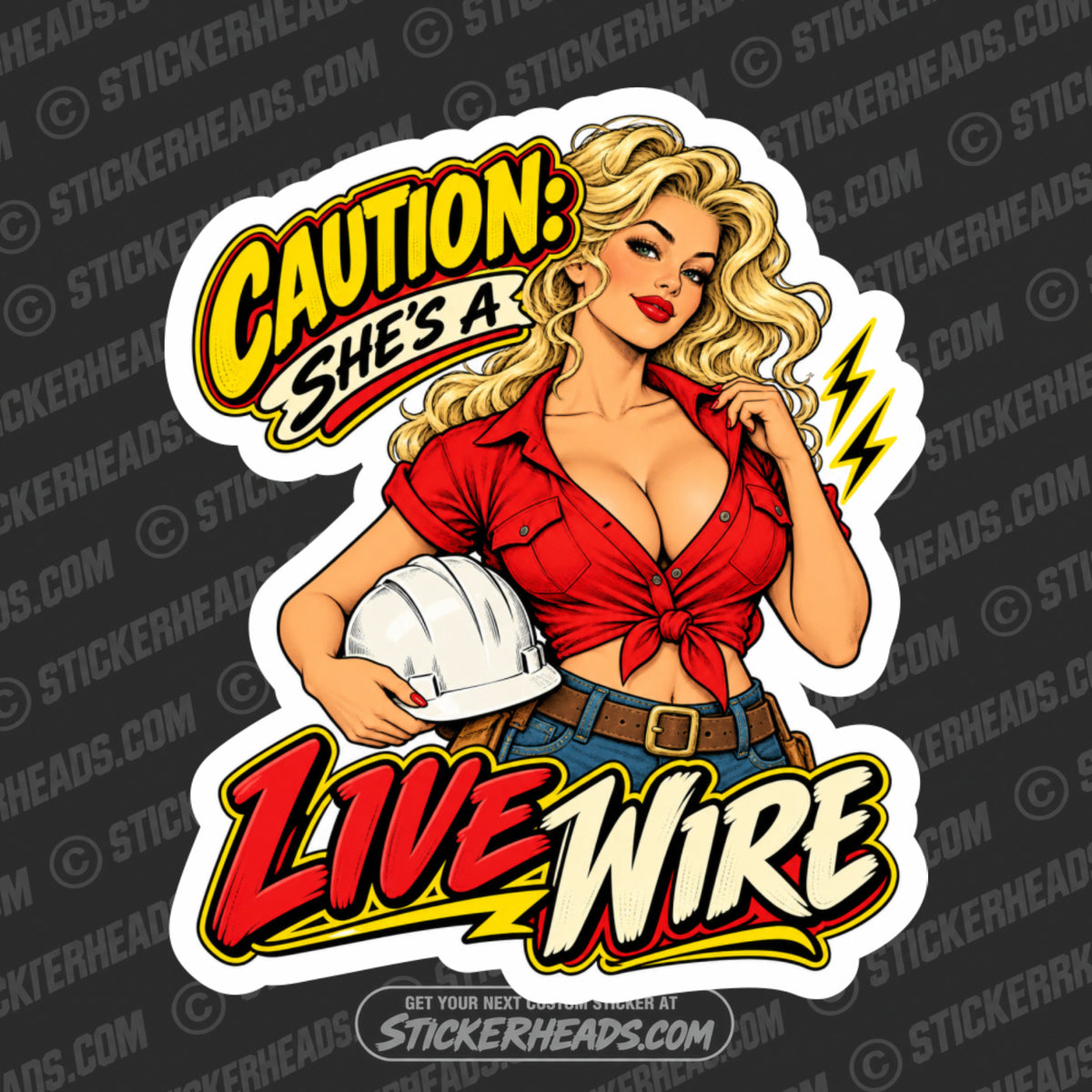 CAUTION SHE'S A LIVE WIRE - SEXY BLONDE -  LINEMAN LINEMEN Sticker