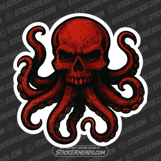 RED OCTOPUSS SKULL -  work Union Misc Funny Sticker