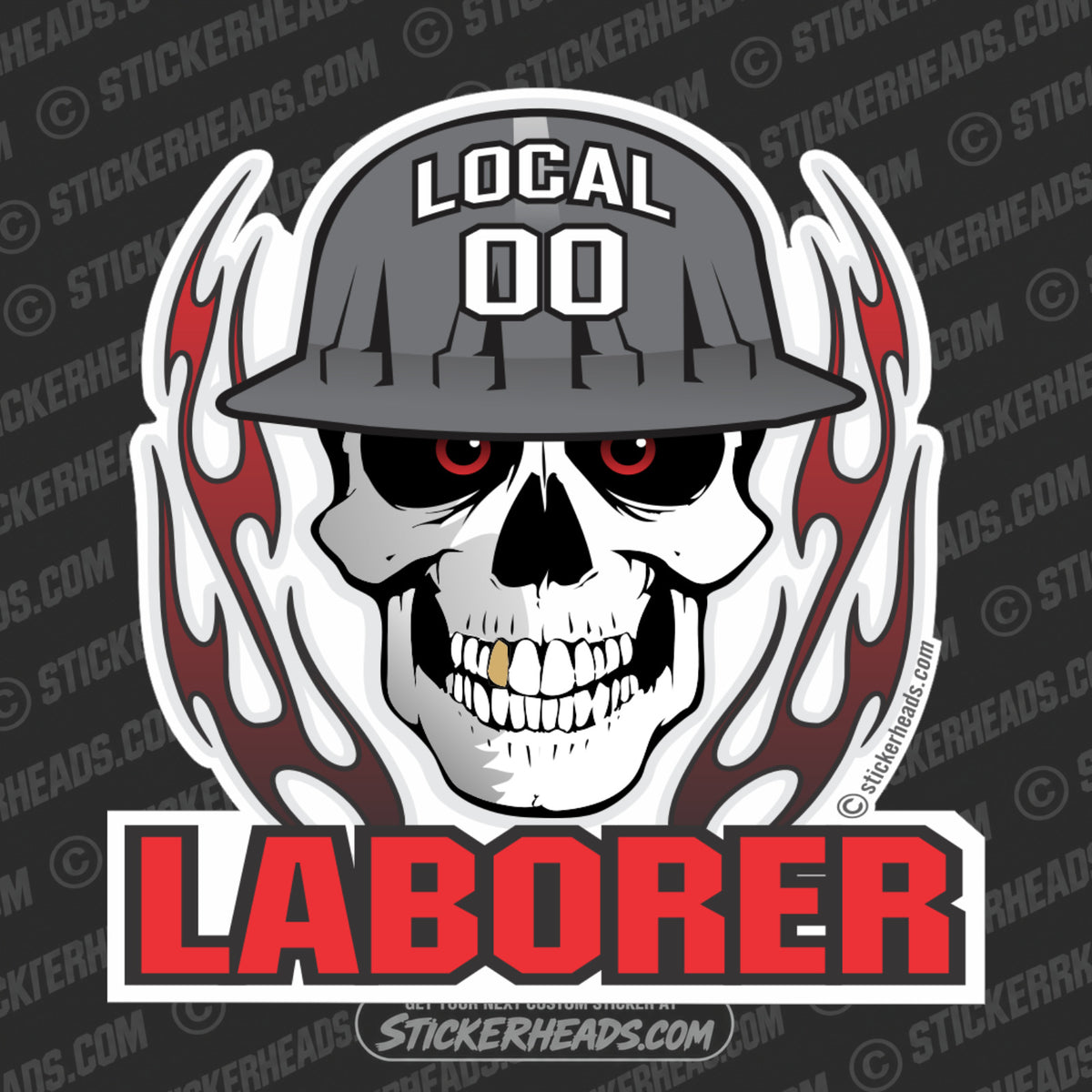 Skull With Flames - Laborer -  Custom Text - Laborer Laborers Sticker