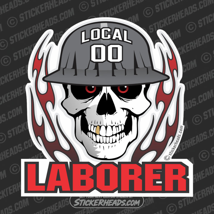 Skull With Flames - Laborer -  Custom Text - Laborer Laborers Sticker