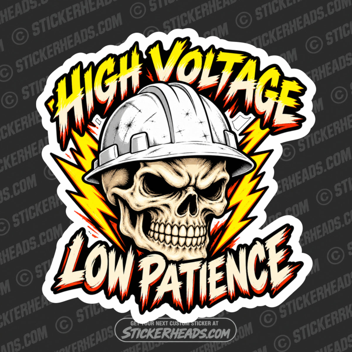HIGH VOLTAGE LOW PATIENCE - SKULL -  LINEMAN LINEMEN Sticker