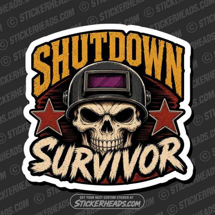 SHUTDOWN SURVIVOR SKULL -  funny welder welding  sticker