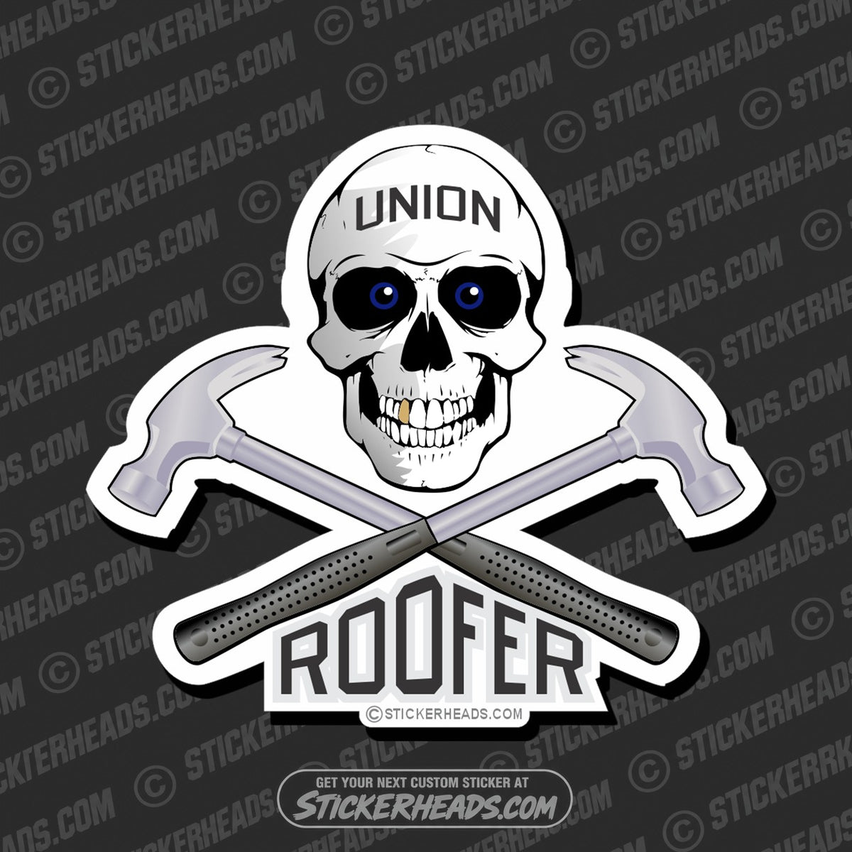 SH-PROTECTED|TAG-REPAIR|union-roofer-skull-crossed-hammers-roofer-roofers-roofing-sticker