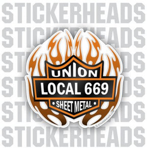 Biker Badge with flames    - Sheet Metal Workers Sticker