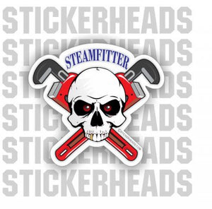 Skull With Crossed Pipe wrenches  - Steamfitter Steamfitters Sticker