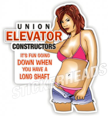 Fun Going Down Long Shaft - Sexy Chick #1 - Elevator Constructors Operators Stickers