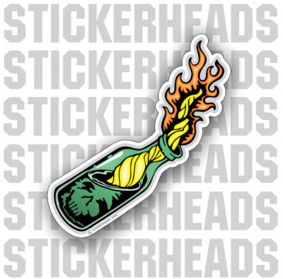 Green Bottle with Flame - Skull   - Funny Sticker