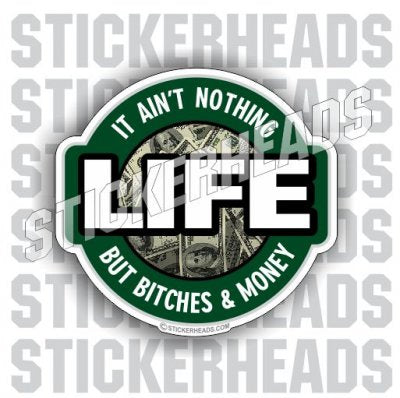 Life Nothing but Bitches and Money - Funny Sticker