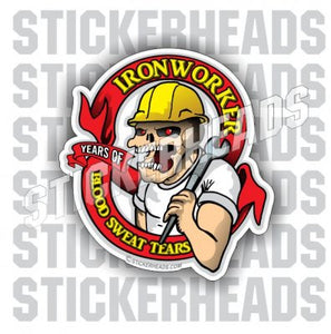 Blood Sweat & Tears - Skull Face Spud Wrench  - Ironworker Ironworkers Iron Worker Sticker