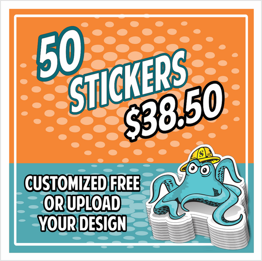 50 - 3" stickers for $38.50 - Multi-Sticker Bulk Savings Pack