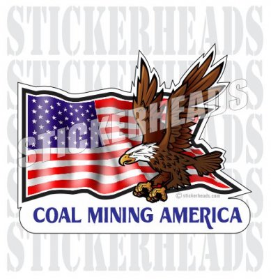 Coal Mining America - Eagle with USA American Flag - Coal Miner MIning Sticker