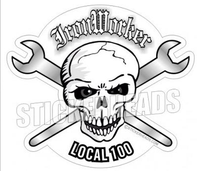 Ironwoker Crossed Spuds - Skull - Custom Text - Ironworker Ironworkers Iron Worker Sticker