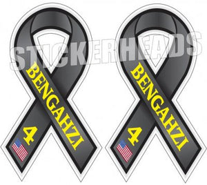 Never Forget The 4 Lives Lost at BENGAHZI - American Flag  ( 2 ribbon stickers ) - USA Flag Sticker