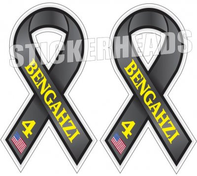 Never Forget The 4 Lives Lost at BENGAHZI - American Flag  ( 2 ribbon stickers ) - USA Flag Sticker