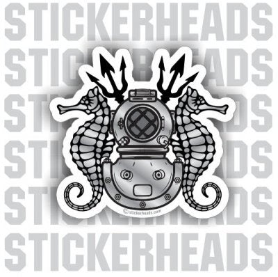 Diver Helmet with Sea horses & Tridents - Commercial Diver Sticker