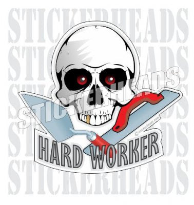 Hard Worker - Skull - Concrete Brick Mason Sticker