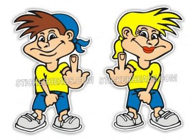 Flip off kids ( one of each ) - Funny Sticker