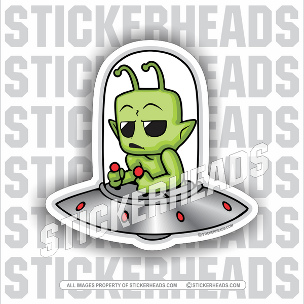 Alien in Space Ship  - Funny Sticker