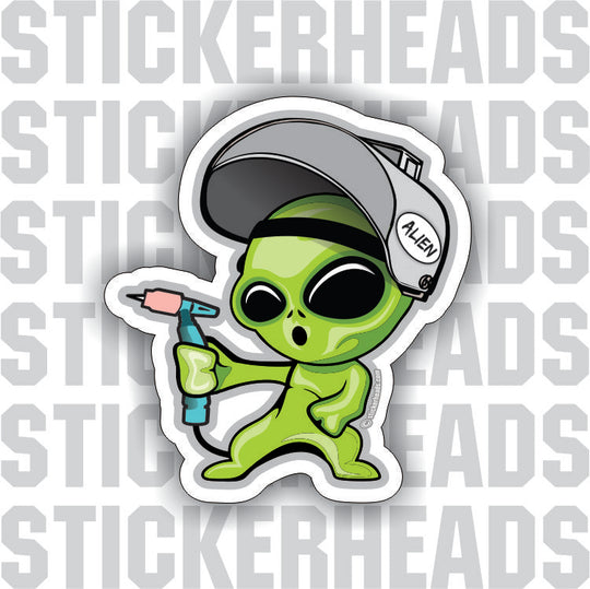 ALIEN WELDER - ALIEN LITTLE GREEN CARTOON  -  TIG Weld Welder Sticker