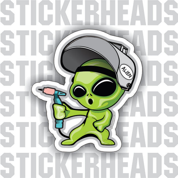 ALIEN WELDER - ALIEN LITTLE GREEN CARTOON  -  TIG Weld Welder Sticker