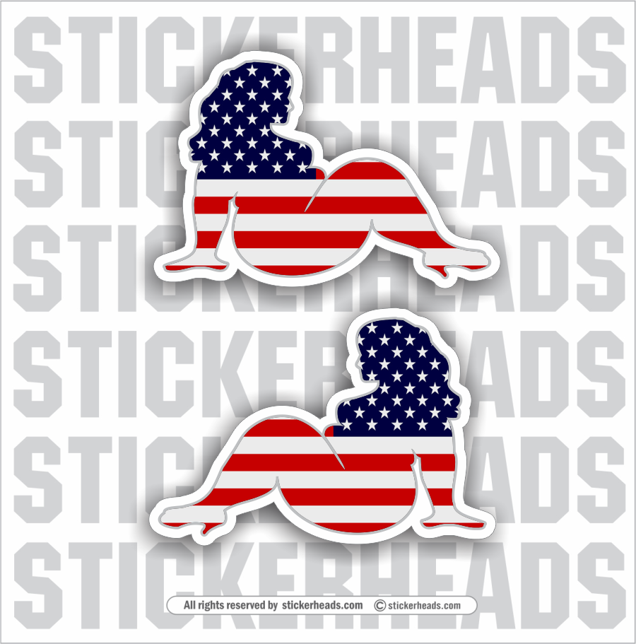 BIG CHUNKY USA MUD FLAP GIRLS Sexy Trucker Chick - American Flag  ( 2 stickers Left and Right ) - USA Flag Sticker