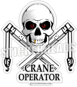 Skull With Crossed Boom Cranes & Hook -  Crane Operator Sticker