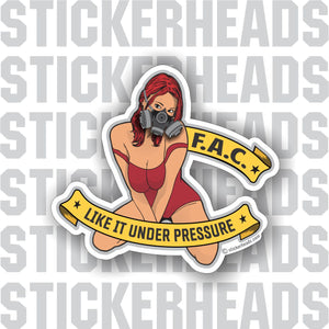 Red Head Sexy Chick with Gas mask and banner - custom text - welding weld sticker