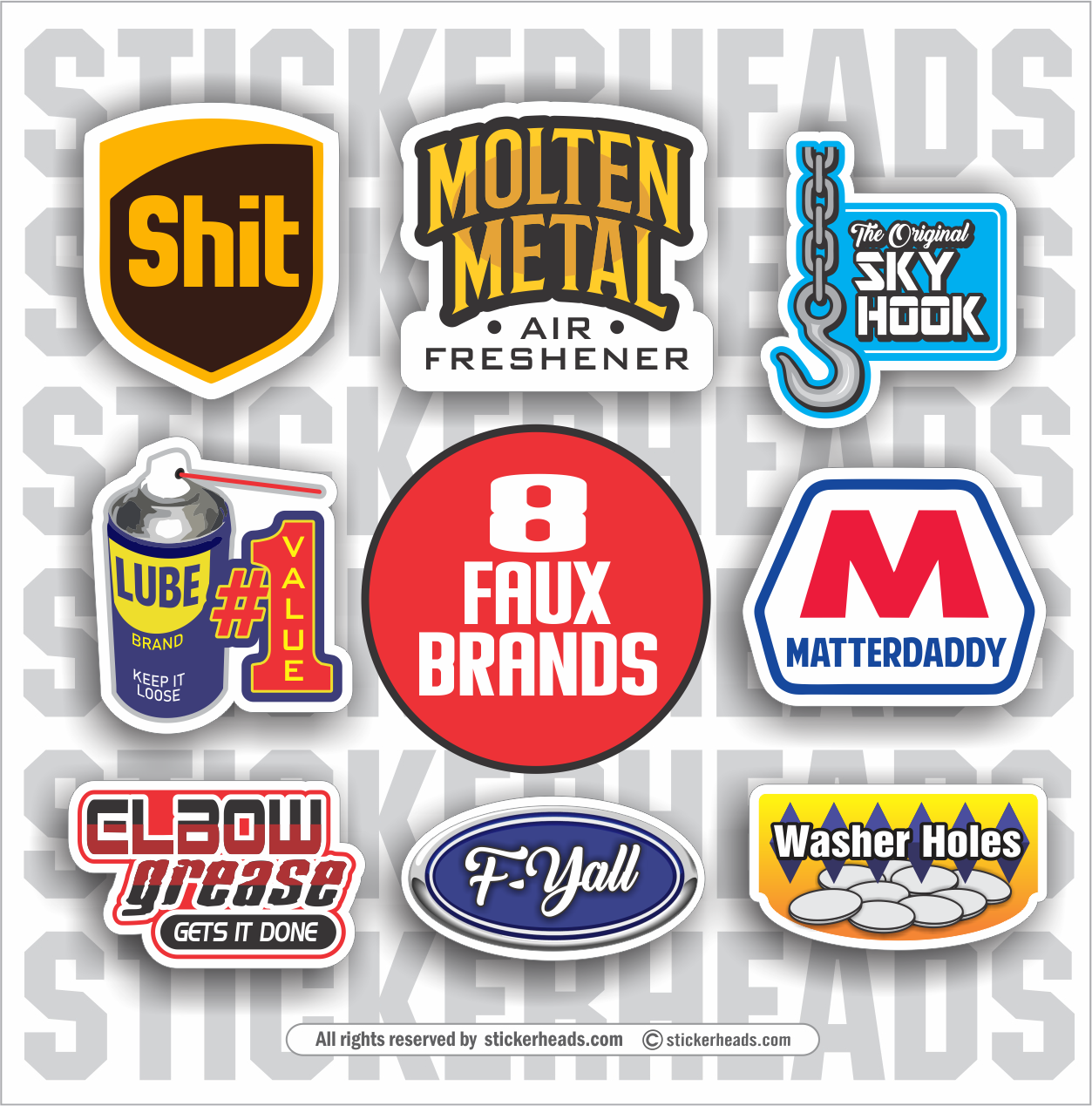 Faux Fake Parity Brands - Funny Packs 8 Stickers – Stickerheads Stickers