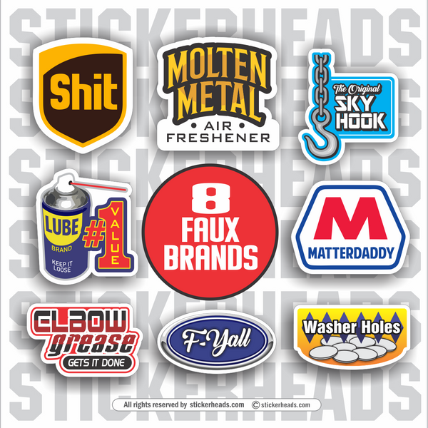 Faux Fake Parity Brands   - Funny Packs 8 Stickers