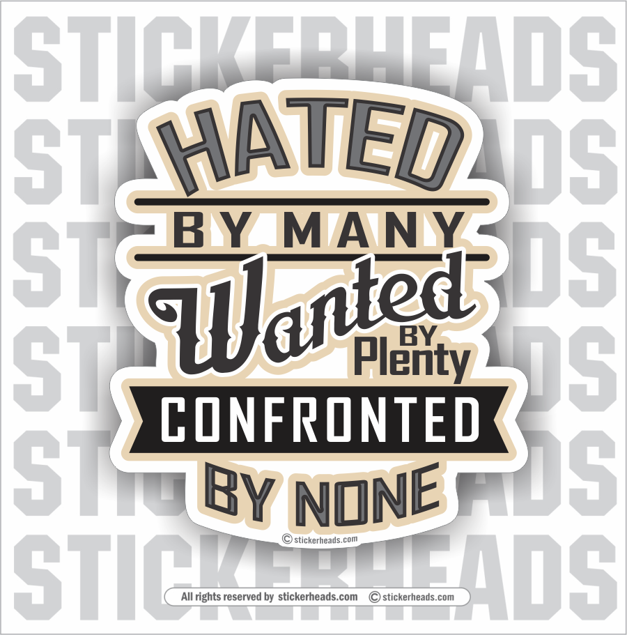 Hated By Many - Wanted By Plenty - Confronted by None  - Funny Sticker