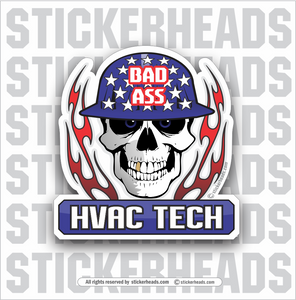 BAD ASS HVAC Tech Flame Skull -  HVAC Sticker