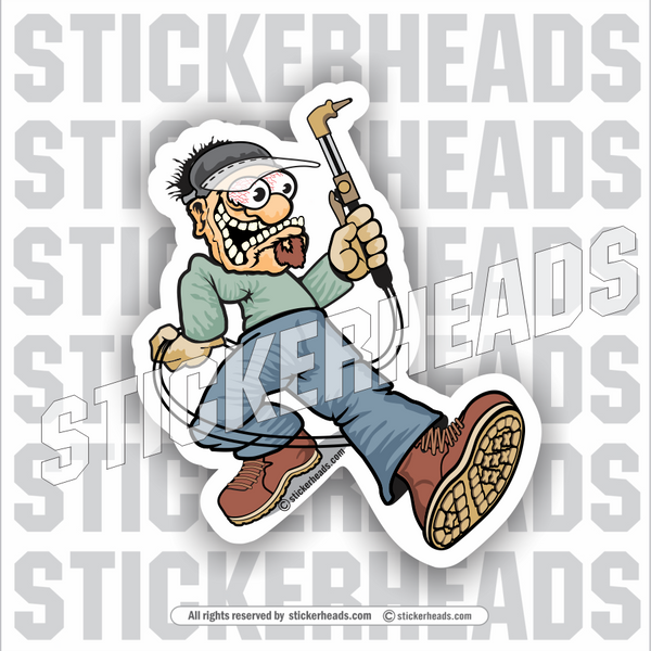Fink Guy With Torch Cartoon  - welding weld sticker