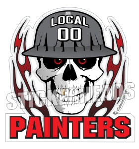 Skull With Flames - Custom Text  - Painter Painters Sticker
