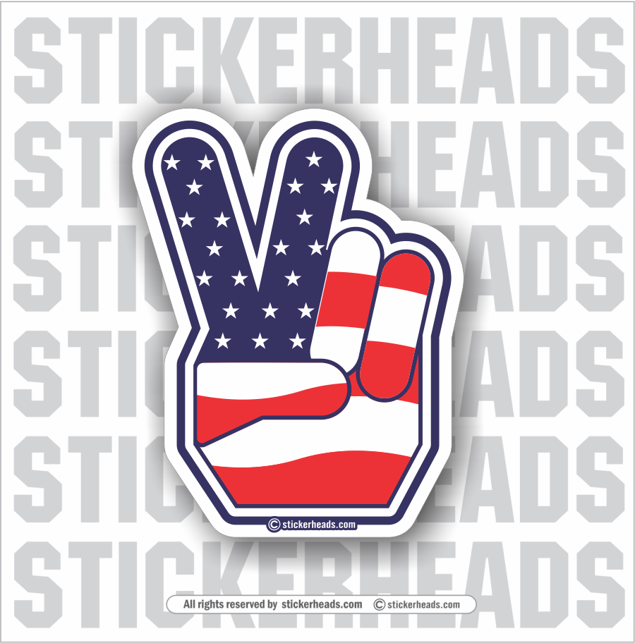 USA PEACE FINGERS  - USA Flag Sticker