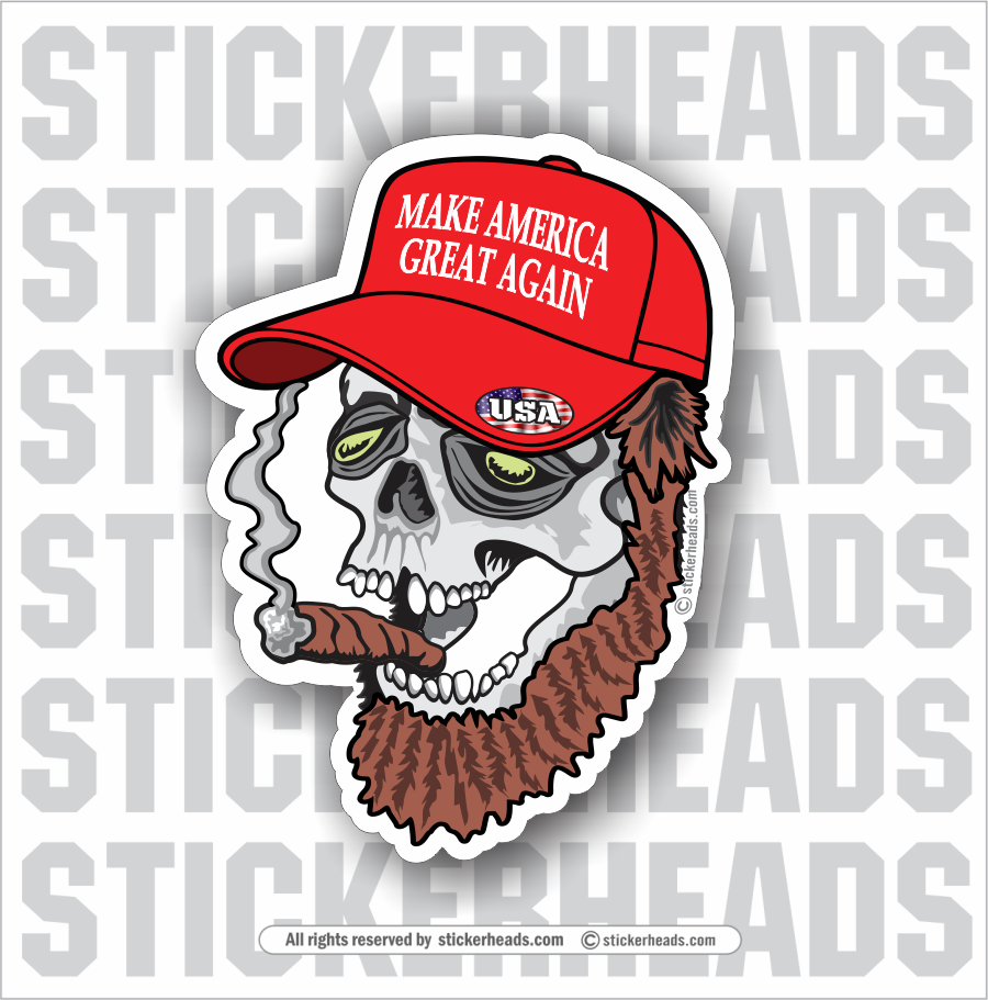 BEARDED SKULL Make America Great Again - Red Hat - Trump  -  Funny Sticker