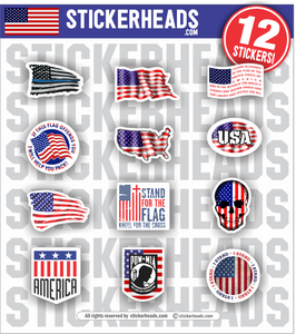 USA US Flag - Patriotic - 12 Pack Stickers