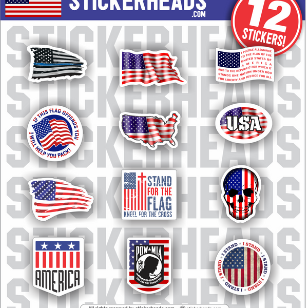 USA US - Patriotic - 12 Pack Stickers
