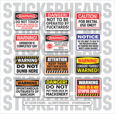 Funny WARNING Stickers - warning 12 Pack Stickers