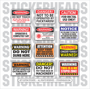 Funny WARNING Stickers - warning 12 Pack Stickers – Stickerheads Stickers