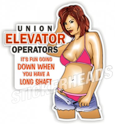 Fun Going Down Long Shaft - Sexy Chick #2 - Elevator Constructors Operators Stickers