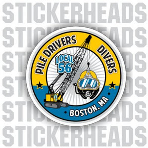 Pile Drivers Divers - Crane & Helmet - Custom Text  - Commercial Diver Sticker
