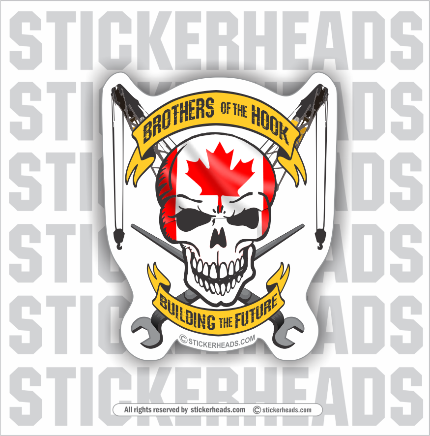 Brothers Of the Hook - Skull Boom Hook & Banners -   Canada Canadian Crane Operator Sticker