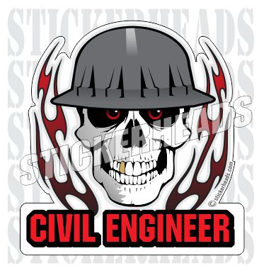 Skull With Flames - Skull - Civil Power Engineer Sticker