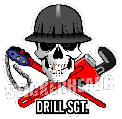Drill Sgt. Skull -  Oilfield Oil Patch Driller Drilling - Sticker