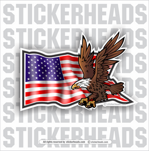 Waving Flag with Eagle- USA Flag - Funny Sticker