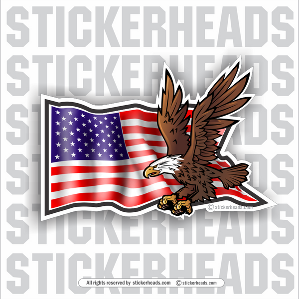 Waving Flag with Eagle- USA Flag - Funny Sticker