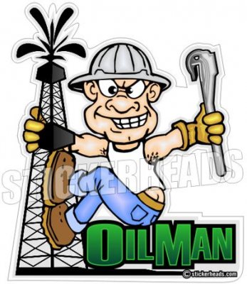 Oil Man Cartoon - Oil rig -  Oilfield Oil Patch Driller Drilling - Sticker