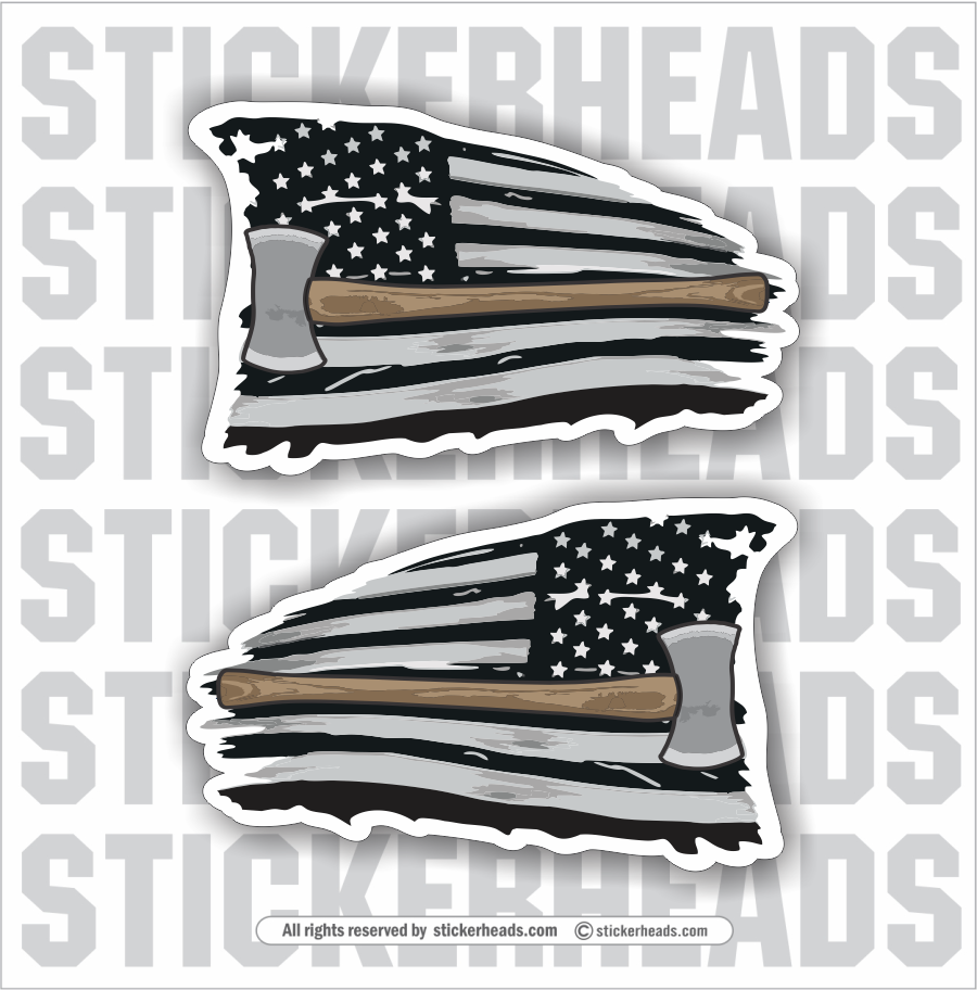 USA FLAG - DOUBLE BIT AXE  - Loggers Logging Sticker