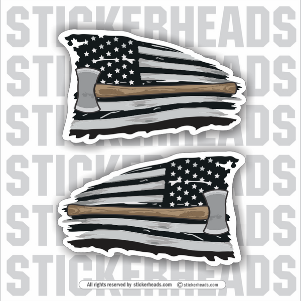 USA FLAG - DOUBLE BIT AXE  - Loggers Logging Sticker