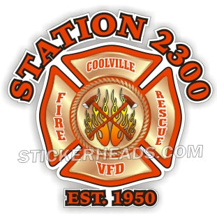 Station Number Custom Gold Fireman Maltese Cross - Fire  Firefighter Sticker